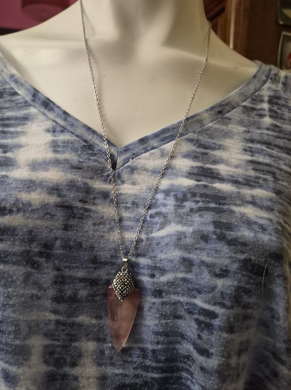 Fifth Avenue Collection Arrowhead Genuine Pink Agate Pendant Necklace NWT